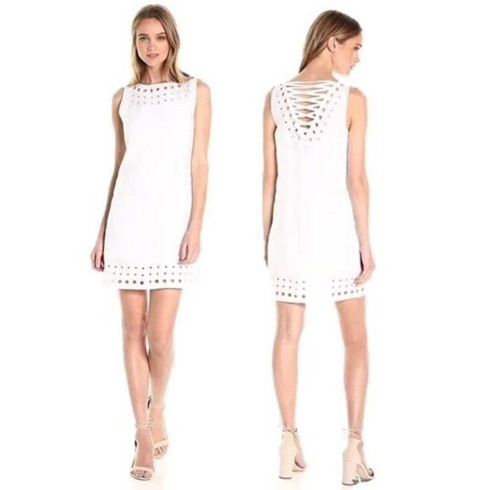 Anthropologie Bailey 44 Playa Blanca Linen Knee Length Eyelet Shift Dress Size 2